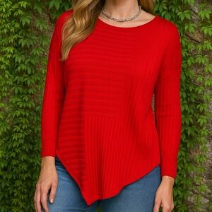 INC International Concepts Woman Red Rib-knit Tunic Sweater, 1X